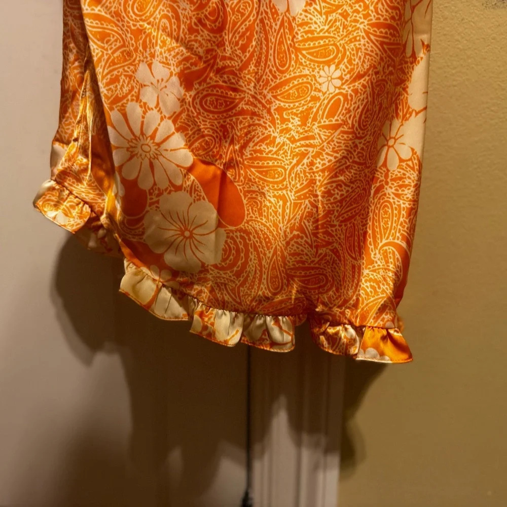Free People Retro Daisy Asymmetrical Slipdress Orange Gold Floral Sz M - Picture 6 of 13